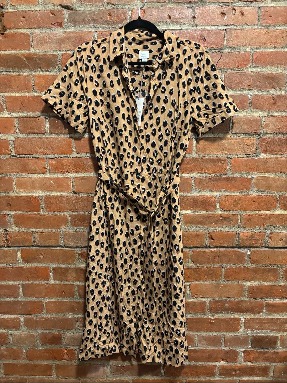 NWT a new day Leopard Midi Shirt Dress - Tan & Black
